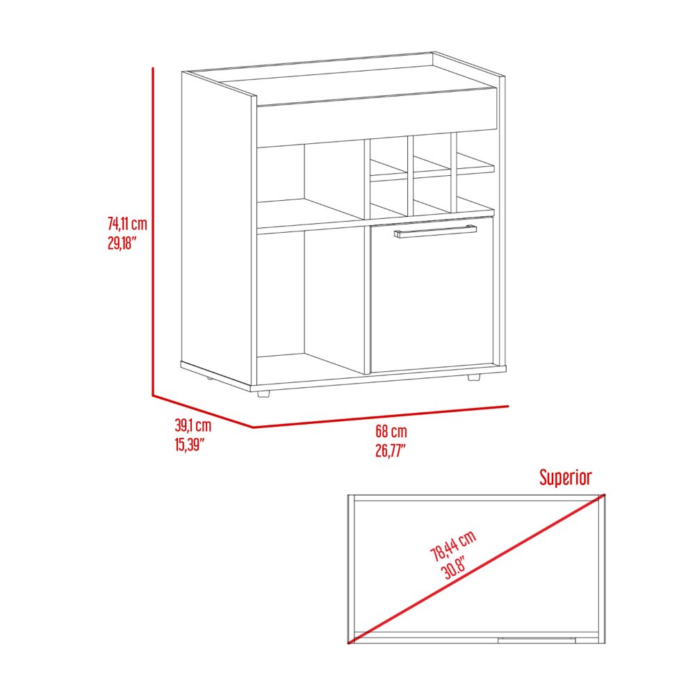 Lyon Bar Cabinet, Six Cubbies, Cabinet With Divisions, Two Concealed Shelves -Dark Walnut